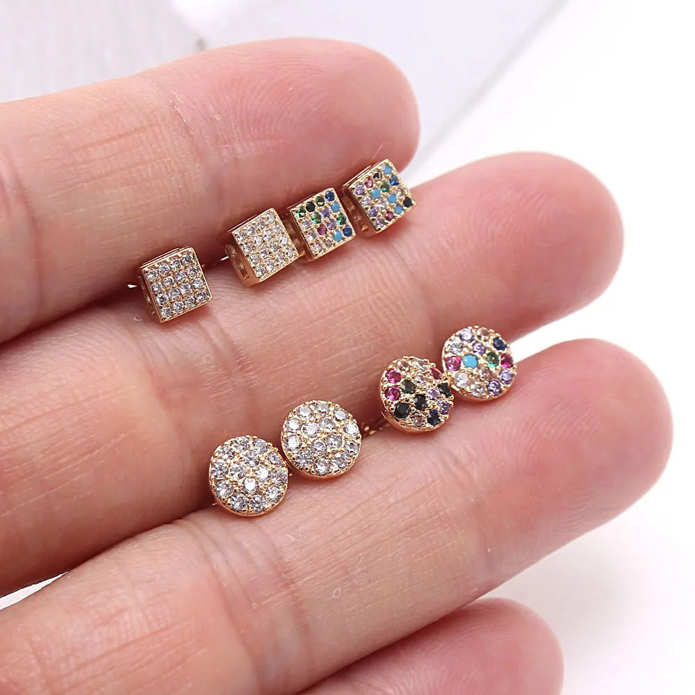 1 Pair Simple Style Round Plating Inlay Copper Zircon Gold Plated Ear Studs