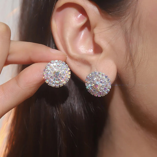 1 Pair Simple Style Round Plating Inlay Rhinestone Rhinestones Silver Plated Ear Studs