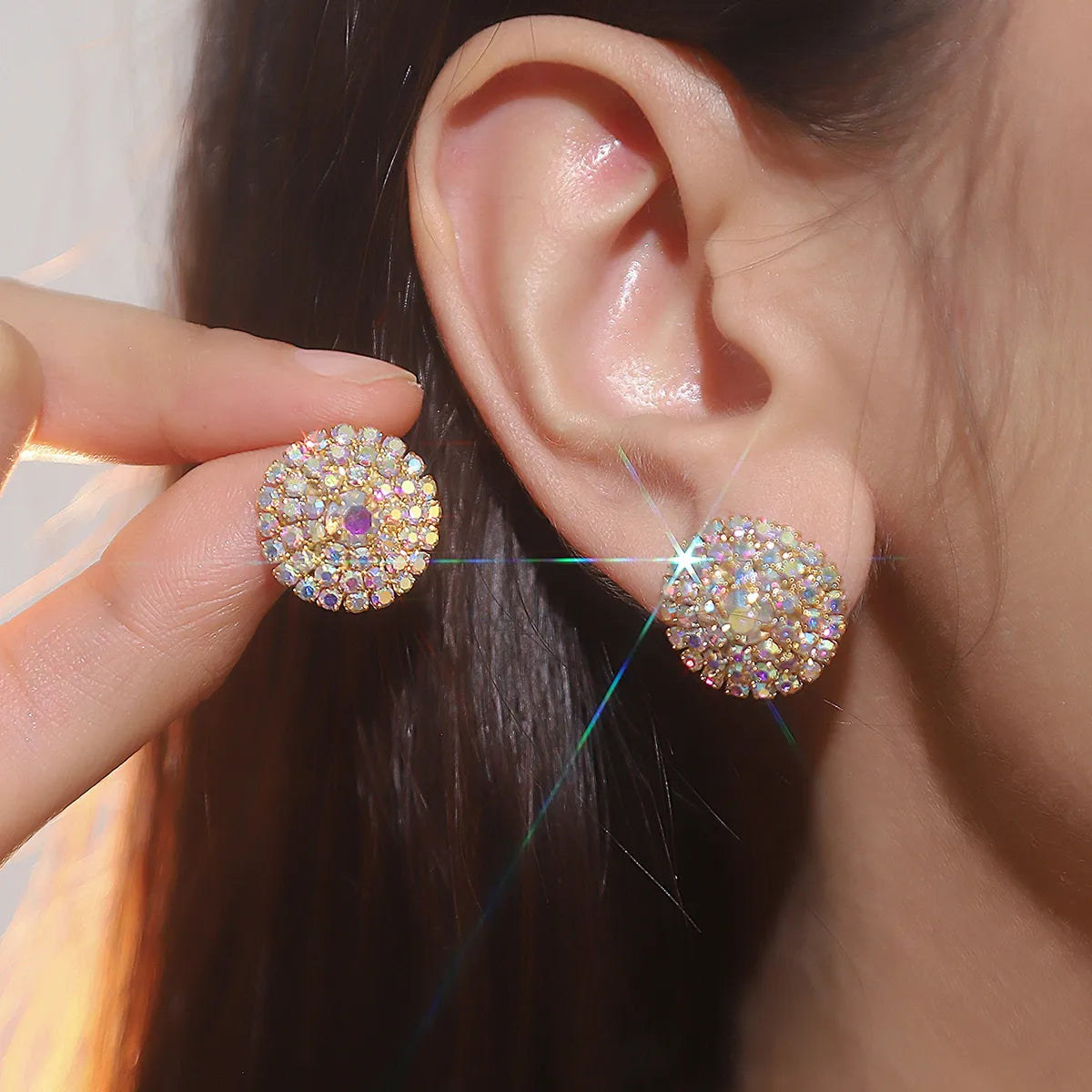 1 Pair Simple Style Round Plating Inlay Rhinestone Rhinestones Silver Plated Ear Studs