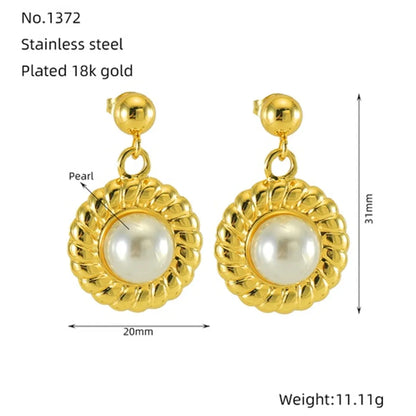 1 Pair Simple Style Round Plating Inlay Stainless Steel Artificial Pearls 18k Gold Plated Drop Earrings