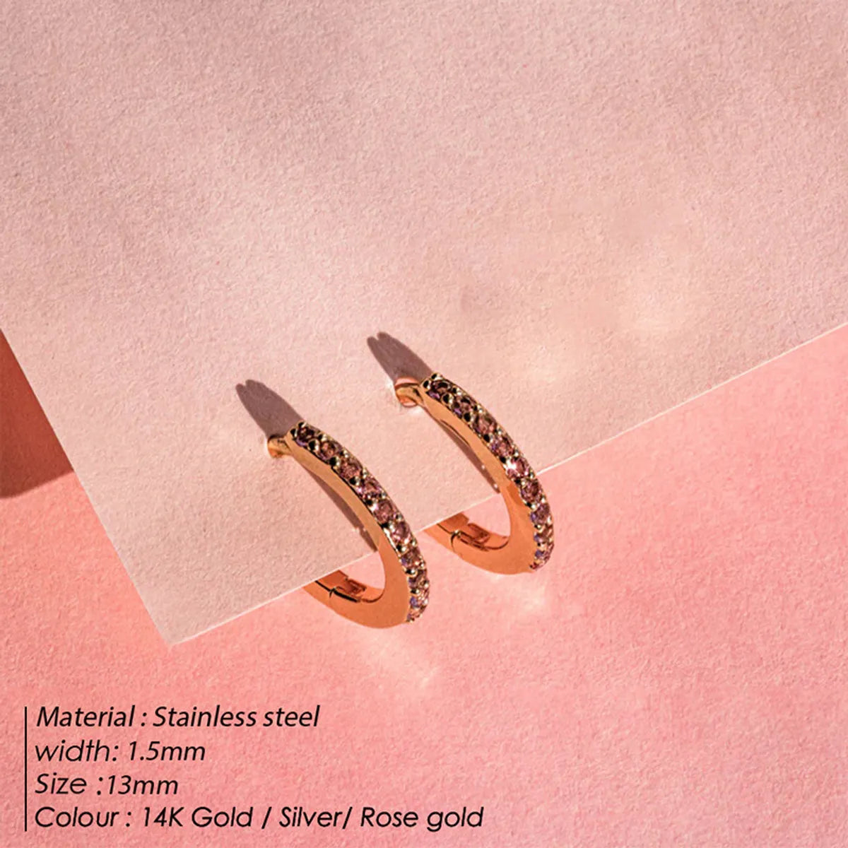 1 Pair Simple Style Round Plating Inlay Stainless Steel Rhinestones 14k Gold Plated Earrings