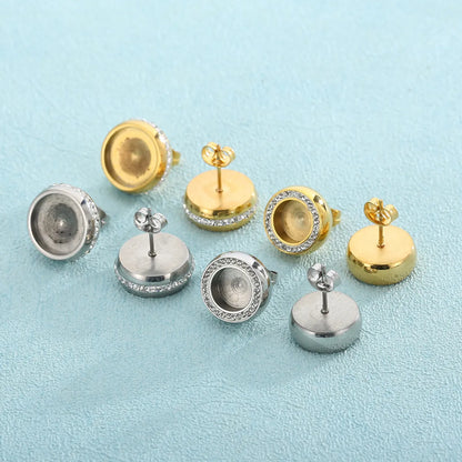 1 Pair Simple Style Round Plating Inlay Stainless Steel Rhinestones Ear Studs