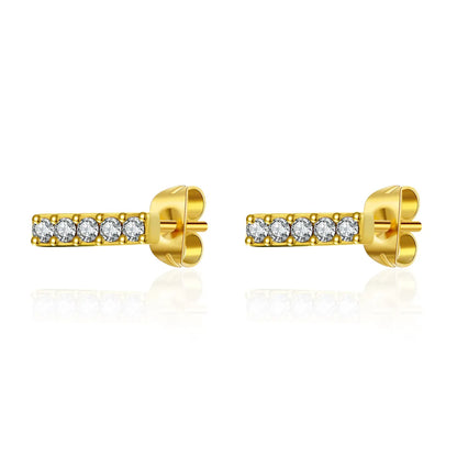 1 Pair Simple Style Round Plating Inlay Stainless Steel Titanium Steel Zircon Gold Plated Ear Studs