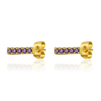 1 Pair Simple Style Round Plating Inlay Stainless Steel Titanium Steel Zircon Gold Plated Ear Studs