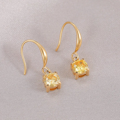 1 Pair Simple Style Round Plating Inlay Stainless Steel Zircon 14k Gold Plated Drop Earrings