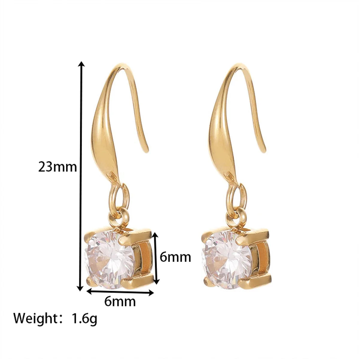 1 Pair Simple Style Round Plating Inlay Stainless Steel Zircon 14k Gold Plated Drop Earrings