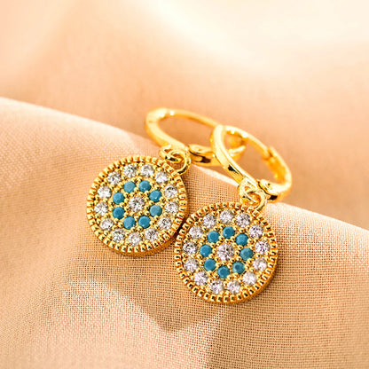 1 Pair Simple Style Round Plating Inlay Stainless Steel Zircon 18k Gold Plated Drop Earrings