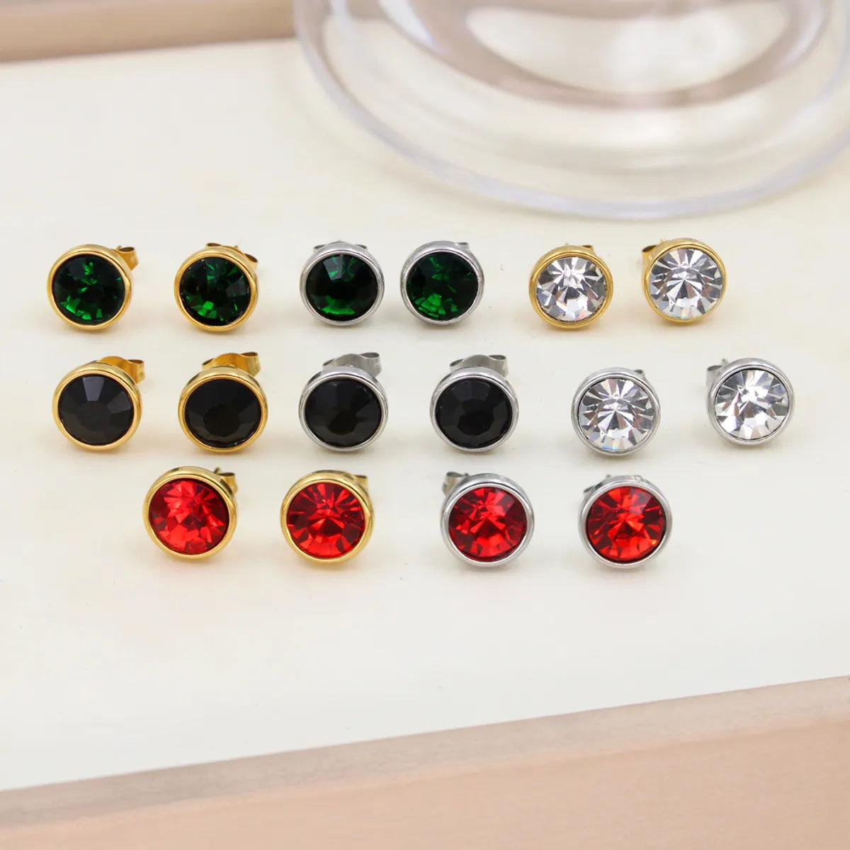 1 Pair Simple Style Round Plating Inlay 304 Stainless Steel 316 Stainless Steel  Zircon 18K Gold Plated Ear Studs