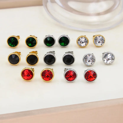 1 Pair Simple Style Round Plating Inlay 304 Stainless Steel 316 Stainless Steel  Zircon 18K Gold Plated Ear Studs