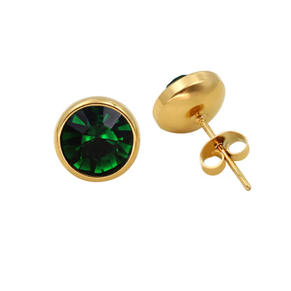 1 Pair Simple Style Round Plating Inlay 304 Stainless Steel 316 Stainless Steel  Zircon 18K Gold Plated Ear Studs