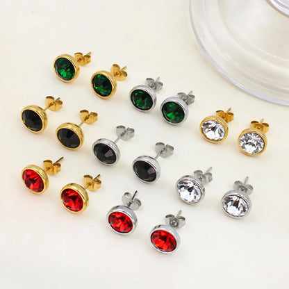 1 Pair Simple Style Round Plating Inlay 304 Stainless Steel 316 Stainless Steel  Zircon 18K Gold Plated Ear Studs