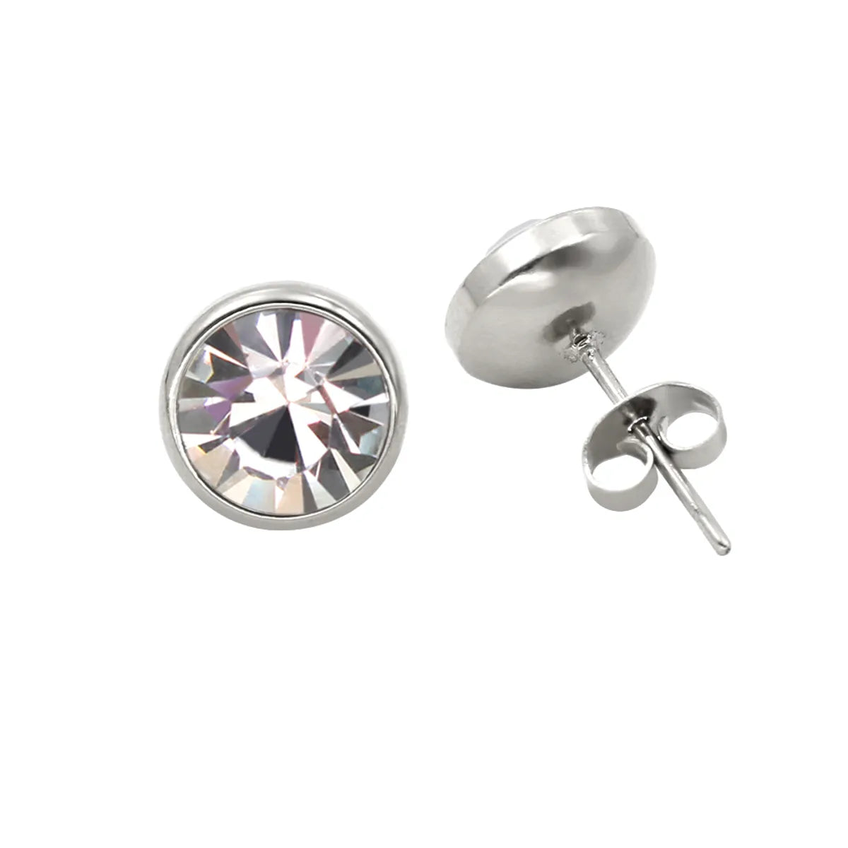 1 Pair Simple Style Round Plating Inlay 304 Stainless Steel 316 Stainless Steel  Zircon 18K Gold Plated Ear Studs