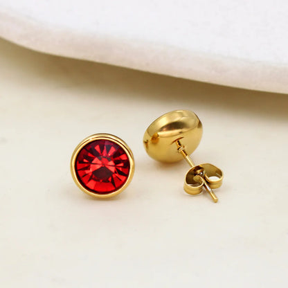 1 Pair Simple Style Round Plating Inlay 304 Stainless Steel 316 Stainless Steel  Zircon 18K Gold Plated Ear Studs