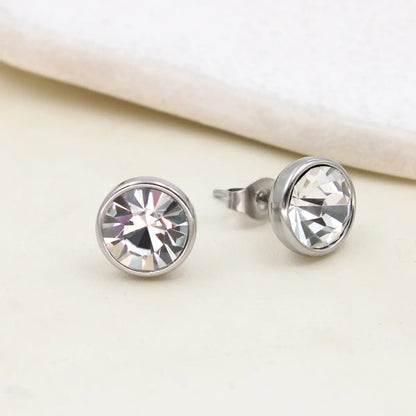 1 Pair Simple Style Round Plating Inlay 304 Stainless Steel 316 Stainless Steel  Zircon 18K Gold Plated Ear Studs