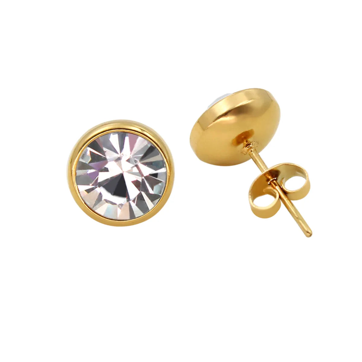 1 Pair Simple Style Round Plating Inlay 304 Stainless Steel 316 Stainless Steel  Zircon 18K Gold Plated Ear Studs