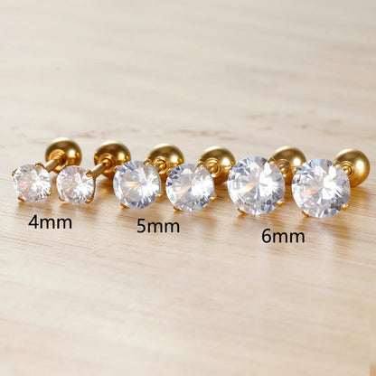 1 Pair Simple Style Round Plating Inlay Stainless Steel Zircon Ear Studs