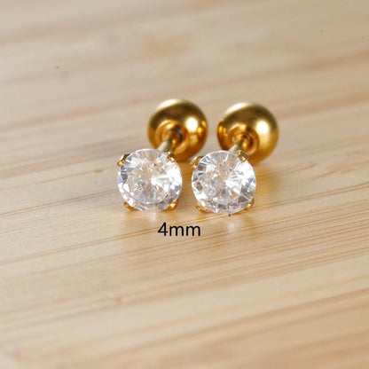 1 Pair Simple Style Round Plating Inlay Stainless Steel Zircon Ear Studs