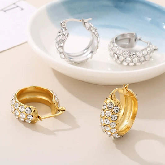 1 Pair Simple Style Round Plating Inlay Stainless Steel Zircon Gold Plated Earrings