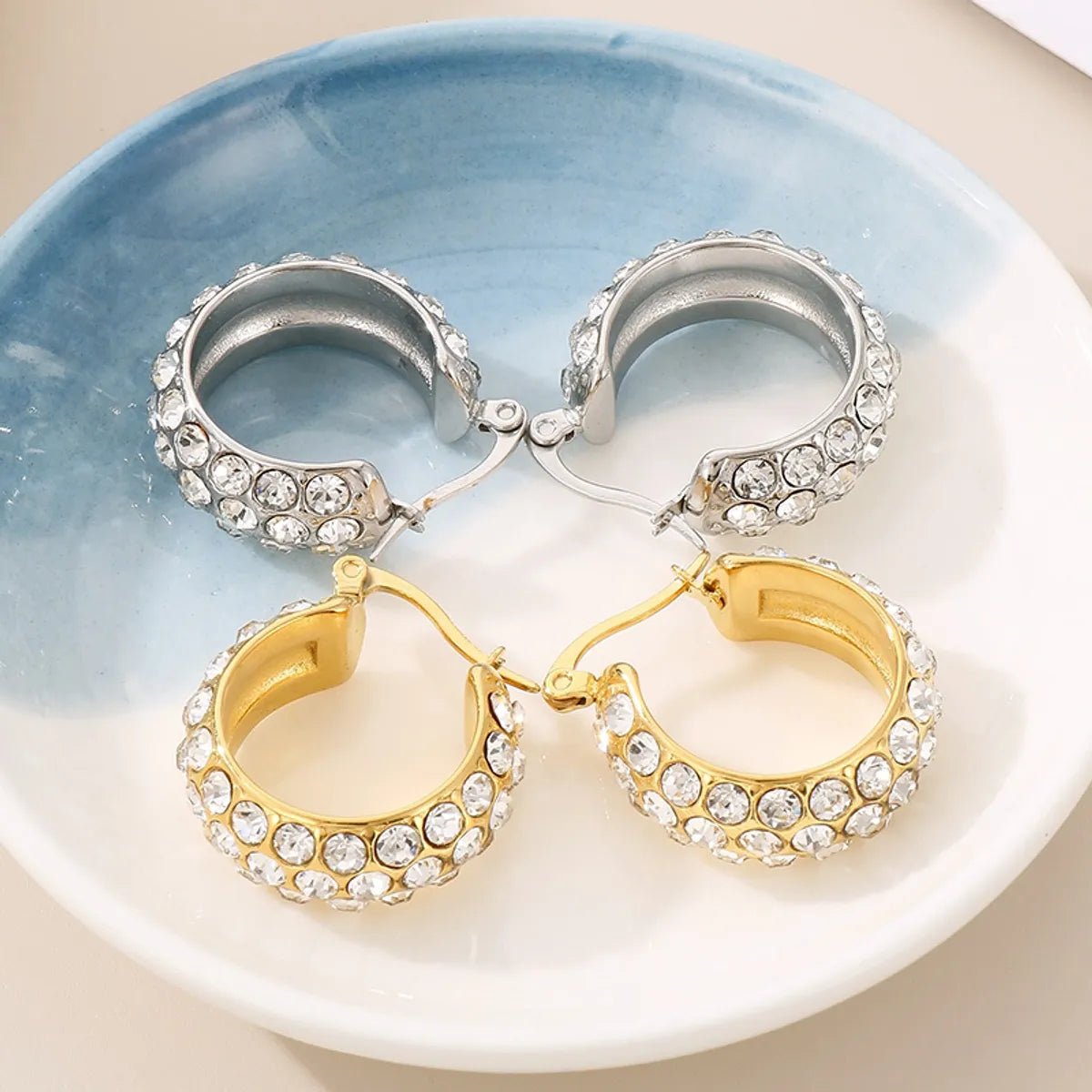 1 Pair Simple Style Round Plating Inlay Stainless Steel Zircon Gold Plated Earrings