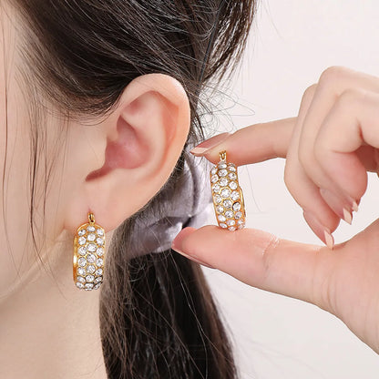 1 Pair Simple Style Round Plating Inlay Stainless Steel Zircon Gold Plated Earrings