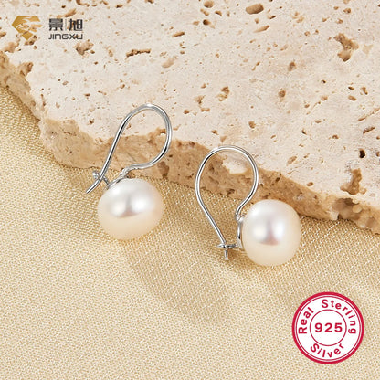 1 Pair Simple Style Round Plating Inlay Sterling Silver Artificial Pearls White Gold Plated Drop Earrings