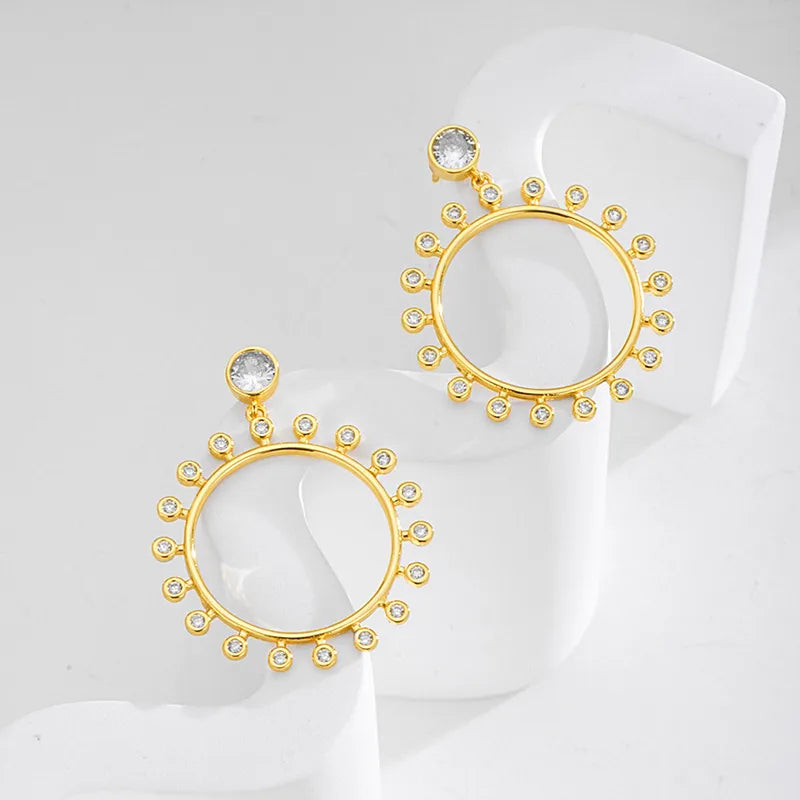 1 Pair Simple Style Round Plating Inlay Sterling Silver Zircon Drop Earrings