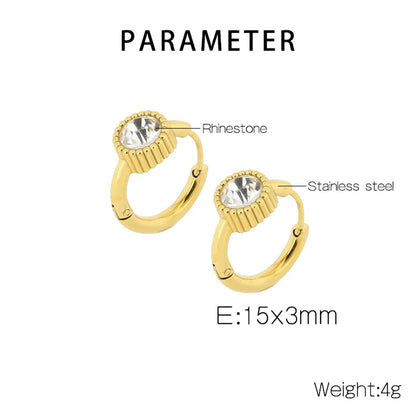 1 Pair Simple Style Round Plating Inlay Titanium Steel Rhinestones Hoop Earrings