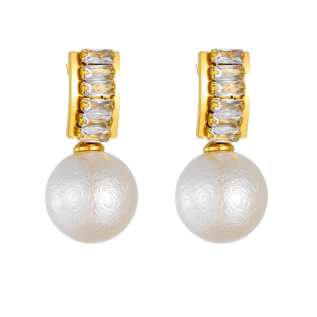 1 Pair Simple Style Round Plating Inlay Titanium Steel Rhinestones Pearl 18k Gold Plated Ear Studs