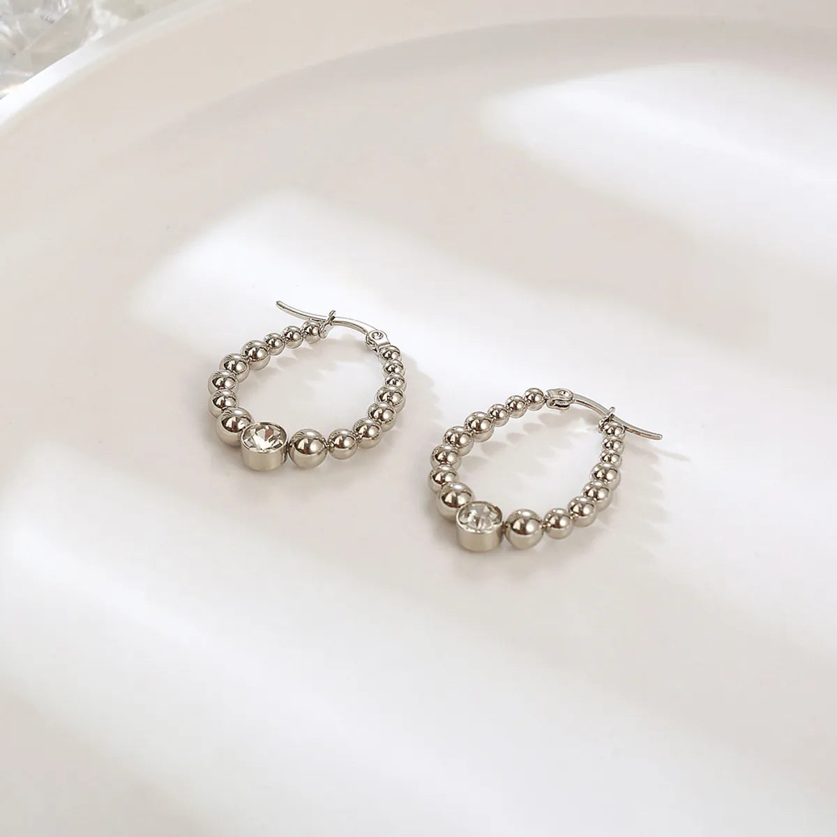 1 Pair Simple Style Round Plating Inlay Titanium Steel Zircon Earrings