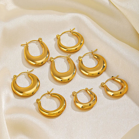 1 Pair Simple Style Round Plating Stainless Steel 18k Gold Plated Hoop Earrings