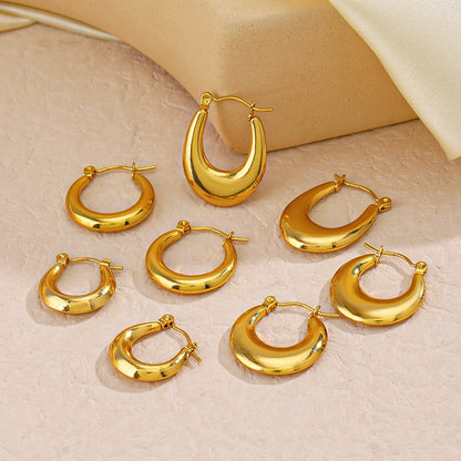 1 Pair Simple Style Round Plating Stainless Steel 18k Gold Plated Hoop Earrings