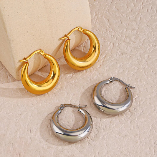 1 Pair Simple Style Round Plating Stainless Steel 18k Gold Plated Hoop Earrings