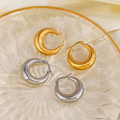 1 Pair Simple Style Round Plating Stainless Steel 18k Gold Plated Hoop Earrings