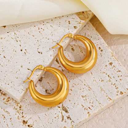 1 Pair Simple Style Round Plating Stainless Steel 18k Gold Plated Hoop Earrings