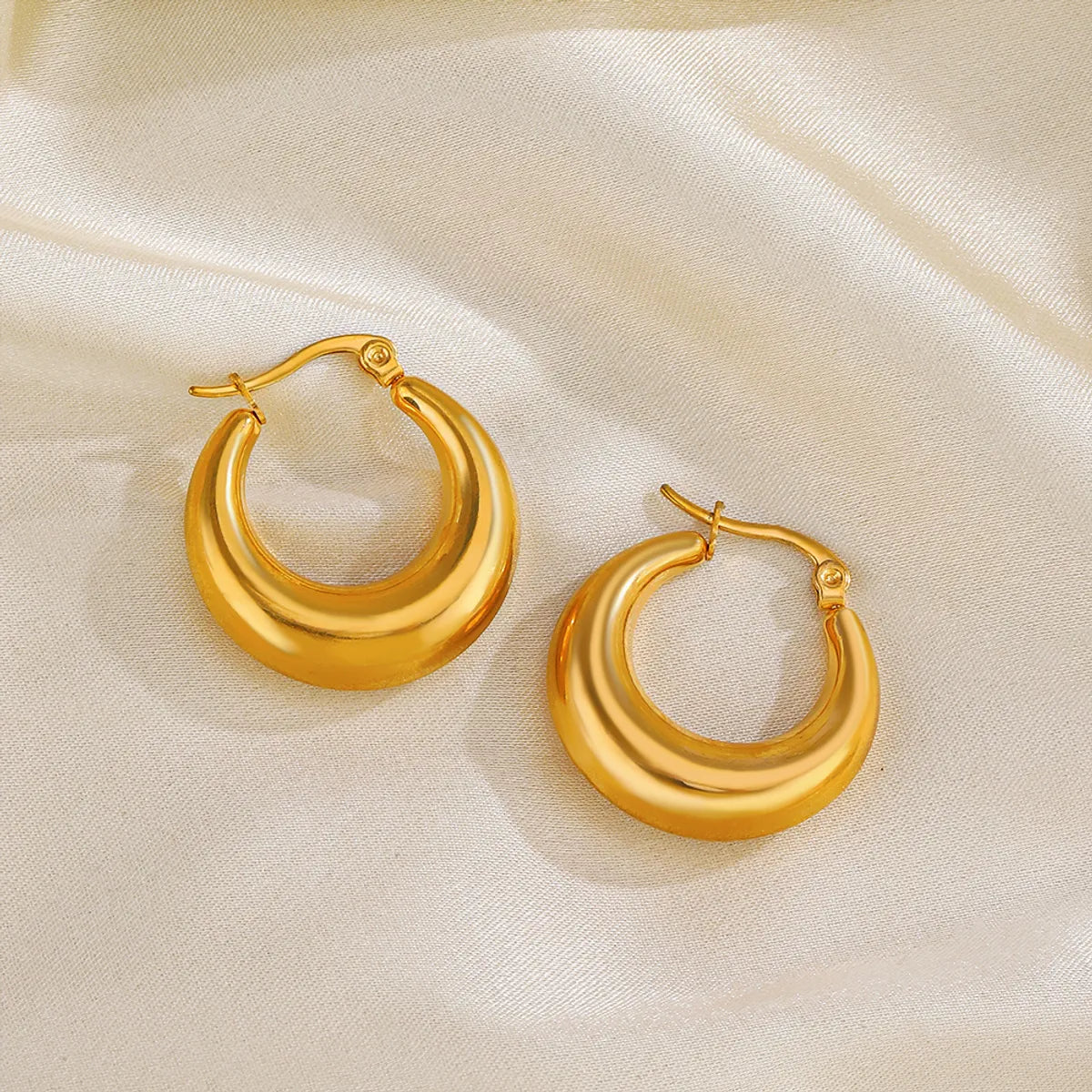 1 Pair Simple Style Round Plating Stainless Steel 18k Gold Plated Hoop Earrings