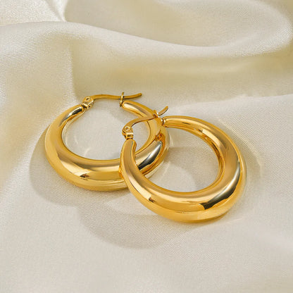 1 Pair Simple Style Round Plating Stainless Steel 18k Gold Plated Hoop Earrings