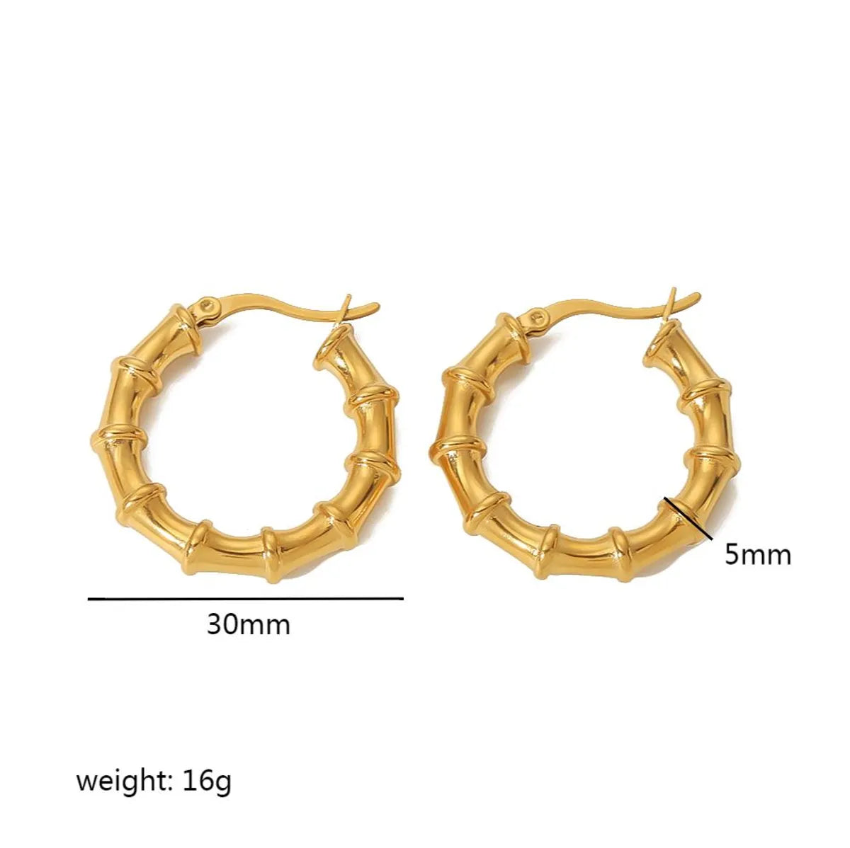 1 Pair Simple Style Round Plating Stainless Steel 18k Gold Plated Hoop Earrings