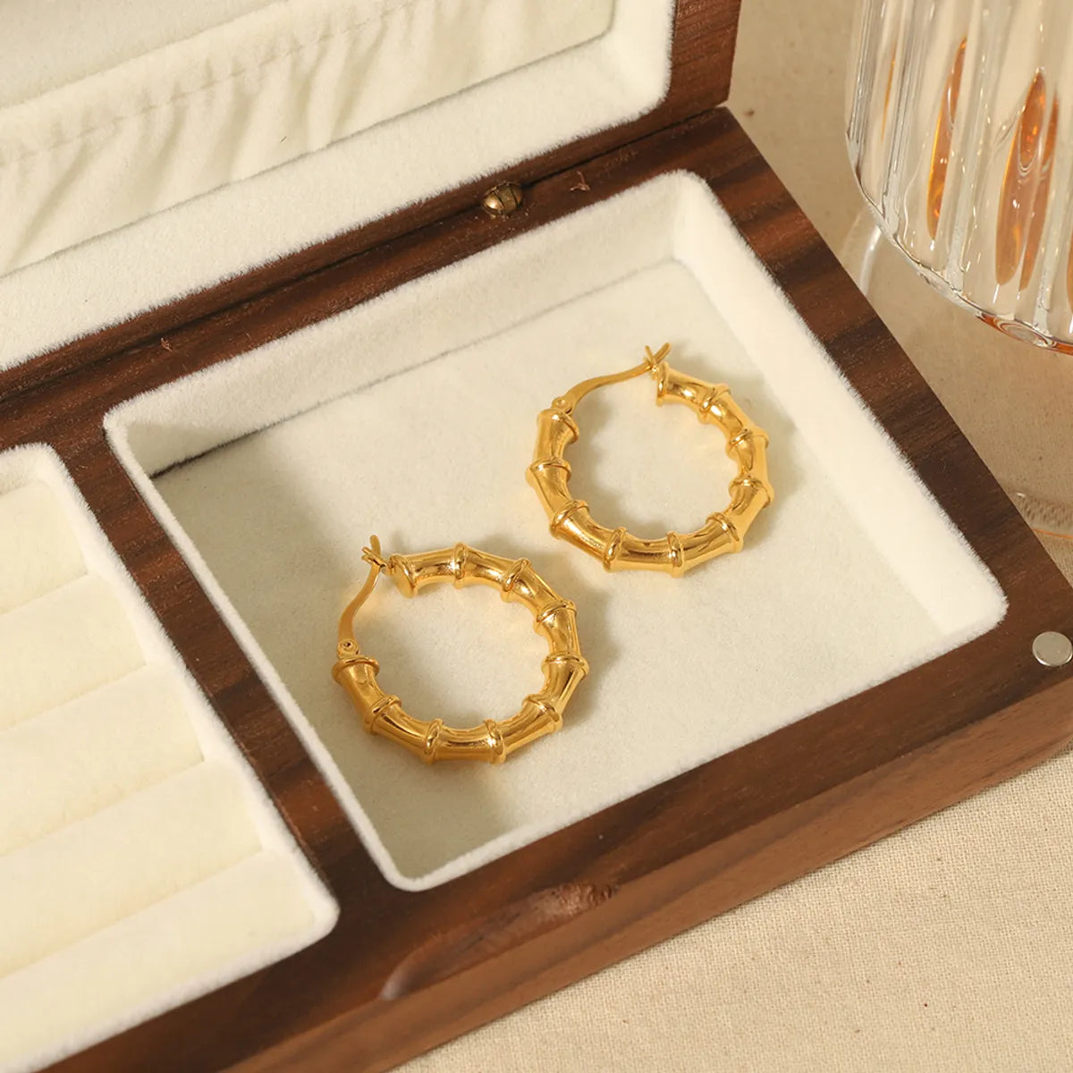 1 Pair Simple Style Round Plating Stainless Steel 18k Gold Plated Hoop Earrings