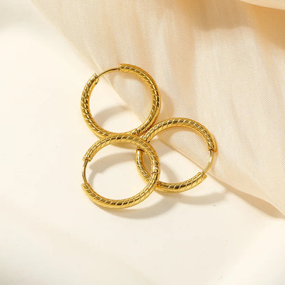 1 Pair Simple Style Round Plating Stainless Steel 18k Gold Plated Hoop Earrings