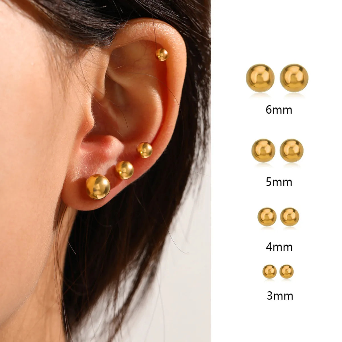 1 Pair Simple Style Round Plating Stainless Steel Ear Studs