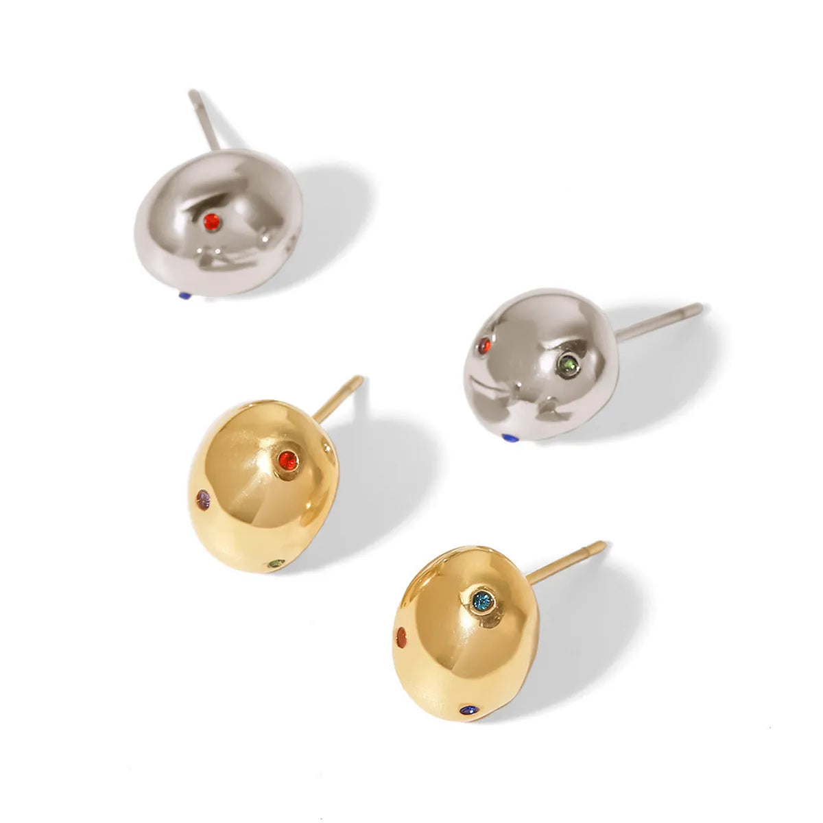 1 Pair Simple Style Round Plating Stainless Steel Zircon Gold Plated Ear Studs