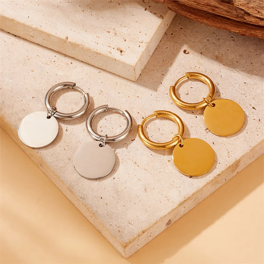 1 Pair Simple Style Round Plating Titanium Steel 18k Gold Plated Drop Earrings