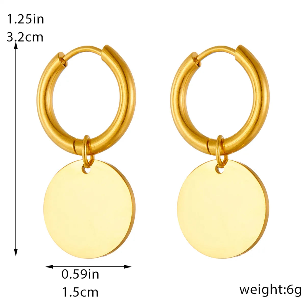 1 Pair Simple Style Round Plating Titanium Steel 18k Gold Plated Drop Earrings