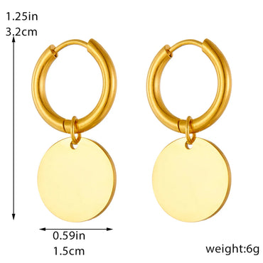 1 Pair Simple Style Round Plating Titanium Steel 18k Gold Plated Drop Earrings