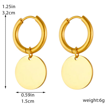 1 Pair Simple Style Round Plating Titanium Steel 18k Gold Plated Drop Earrings