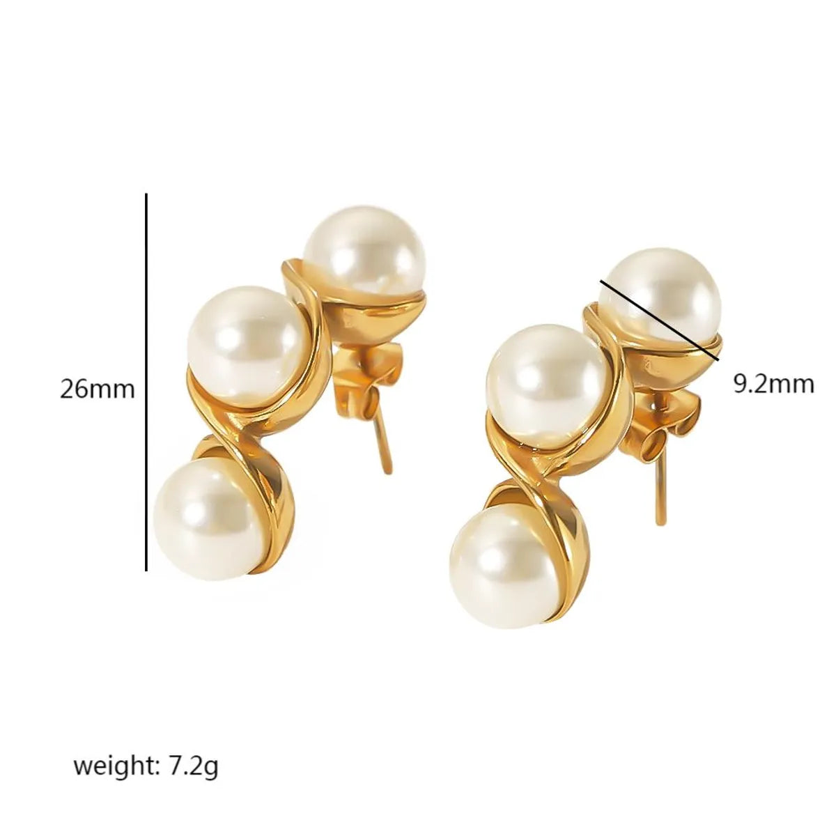 1 Pair Simple Style Round Polishing Plating Inlay 304 Stainless Steel Artificial Pearls Earrings