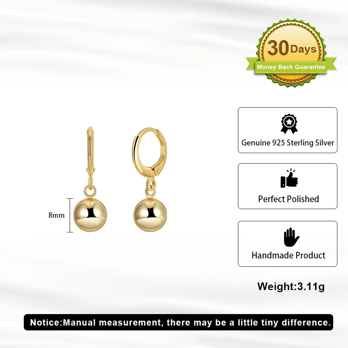 1 Pair Simple Style Round Polishing Plating Inlay Sterling Silver White Gold Plated Drop Earrings