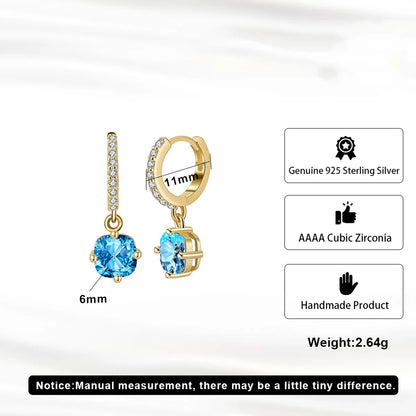 1 Pair Simple Style Round Polishing Plating Inlay Sterling Silver Zircon 14k Gold Plated White Gold Plated Drop Earrings