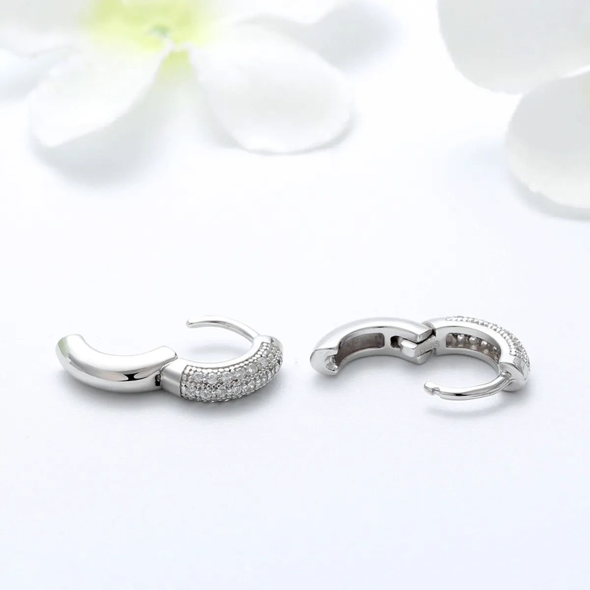 1 Pair Simple Style Round Polishing Plating Inlay Sterling Silver Zircon Rose Gold Plated White Gold Plated Earrings