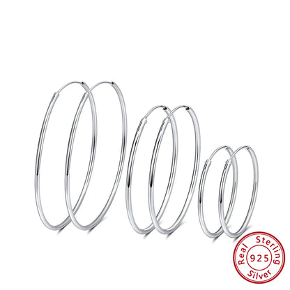 1 Pair Simple Style Round Polishing Plating Sterling Silver White Gold Plated Hoop Earrings